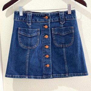 Madewell Patch Pocket Front Button Dark Blue Wash Denim Jean Skirt size 00